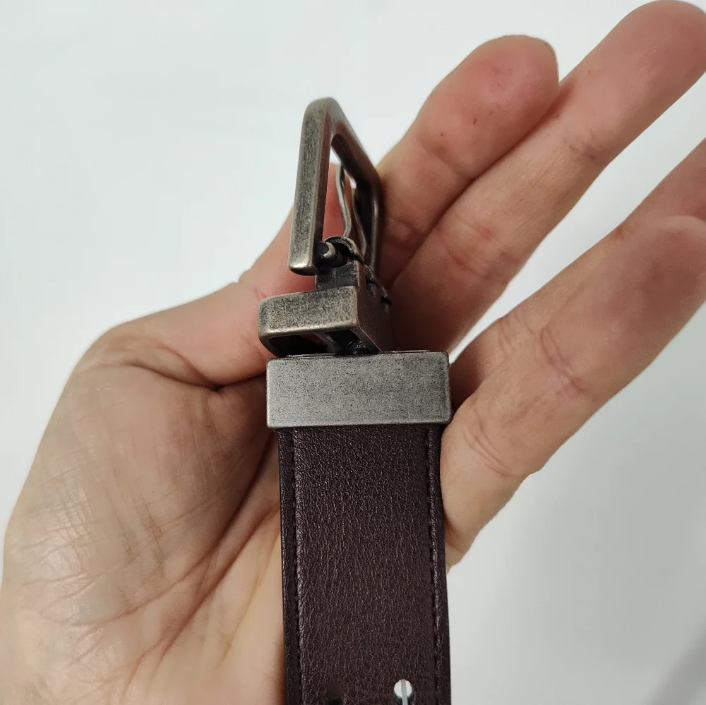 Reversible Brown And Black Faux Leather Belt with Silver Buckle Youth Size XL